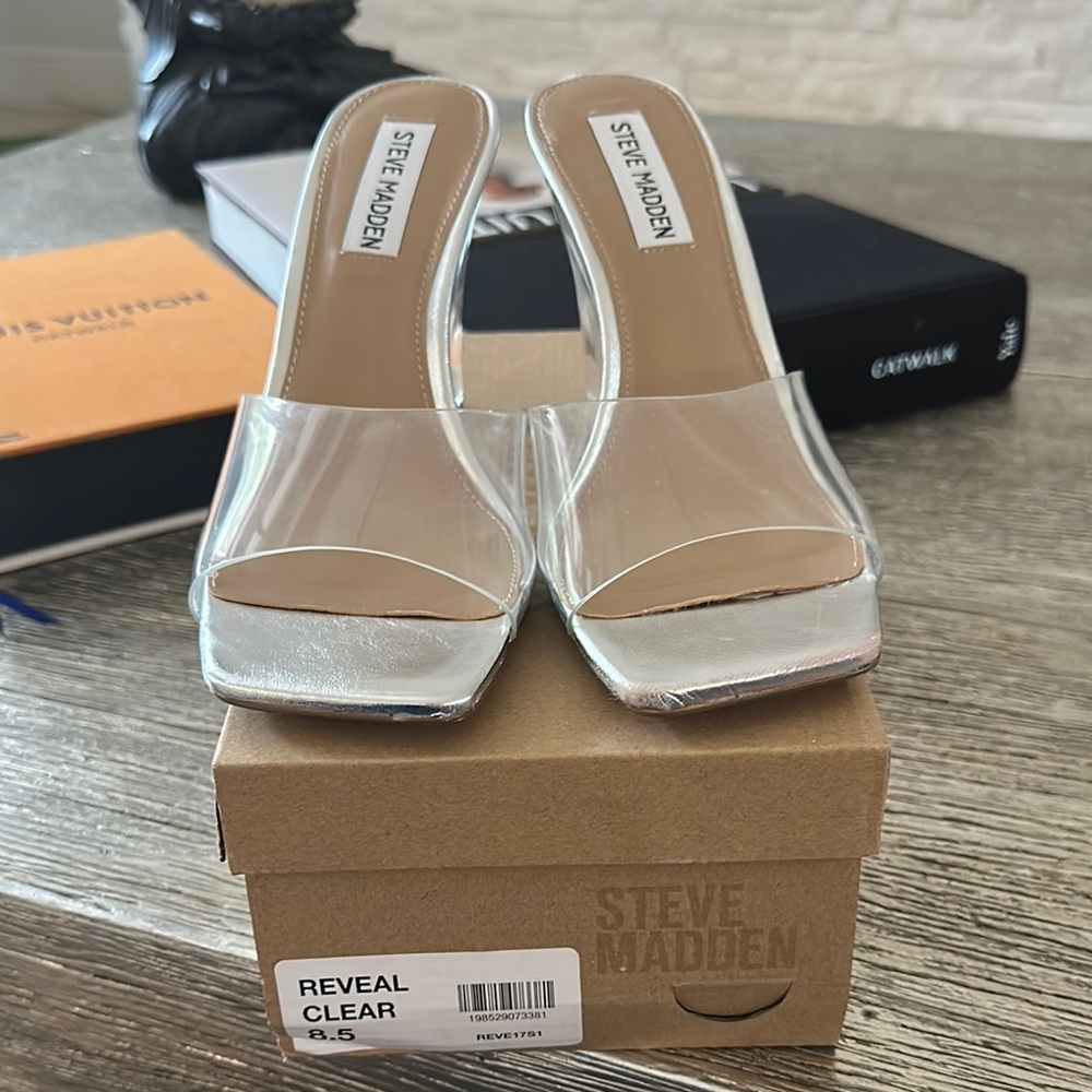 Steve Madden Clear and Silver Heels